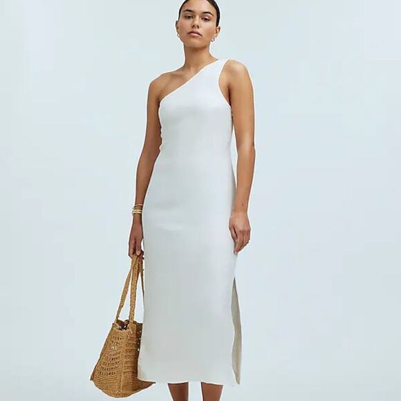 Madewell One-Shoulder Linen Blend Midi Dress in‎ Lighthouse White Size 4 NWT - Picture 1 of 12